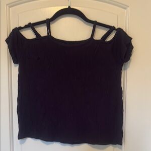 Tucker + Tate Black Cut Out Crop Top with Lattice Design